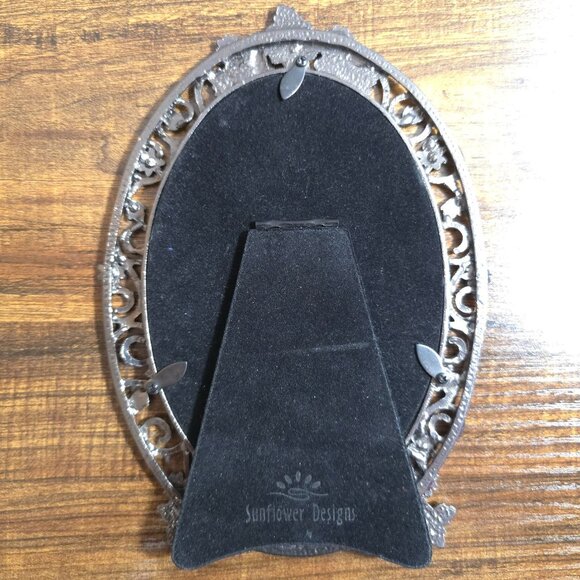 Vntg Sunflower Designs Oval Metal & Enamel Frame 5-1/2" x 3-1/2" Floral Accents - Picture 5 of 10